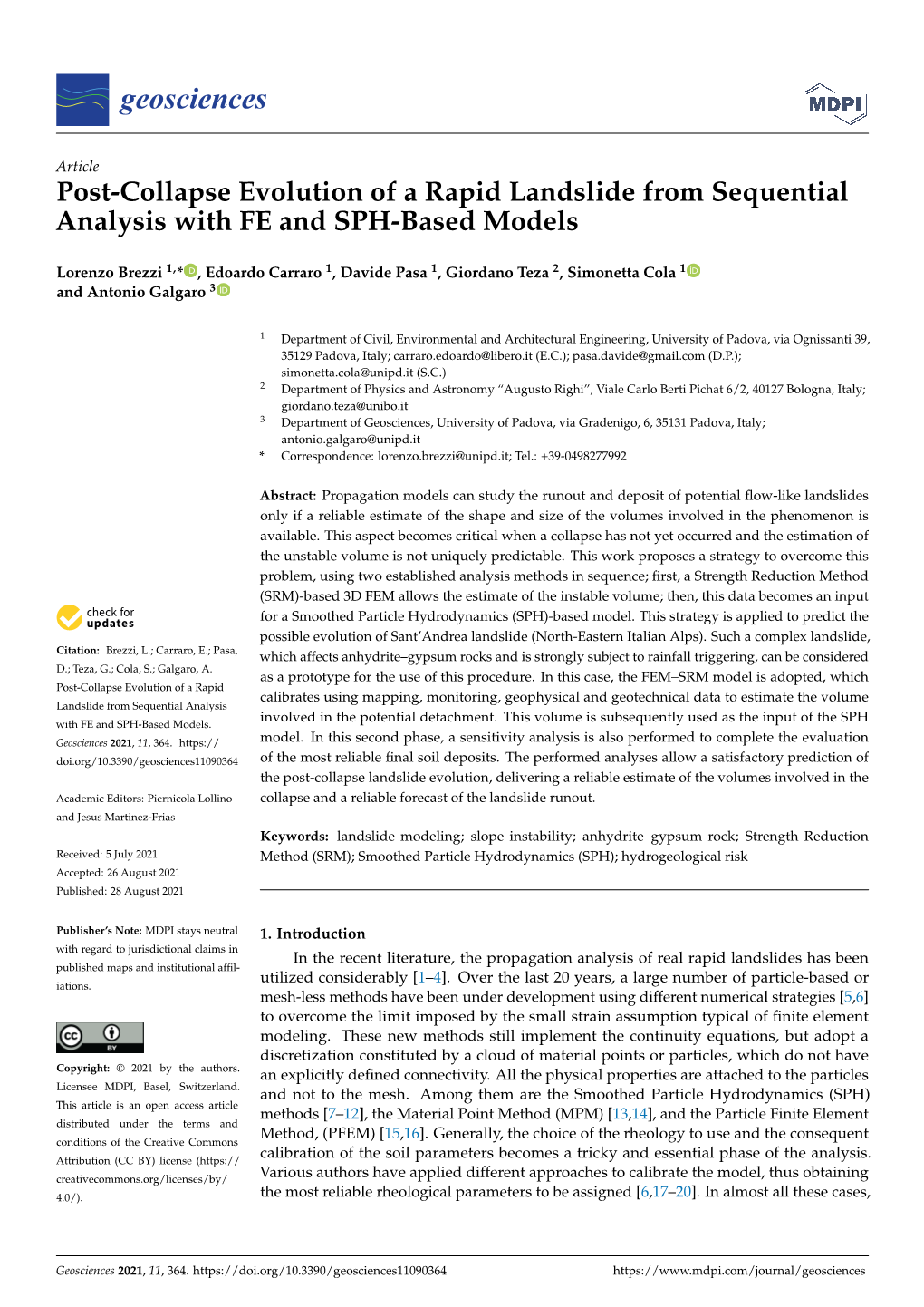 Post-Collapse Evolution of a Rapid Landslide from Sequential Analysis with FE and SPH-Based Models