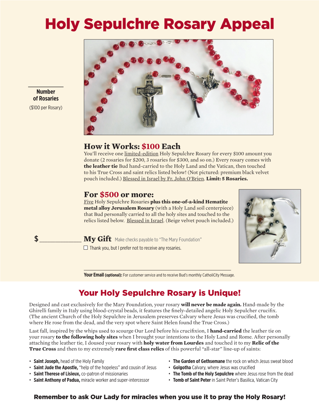 Holy Sepulchre Rosary Appeal