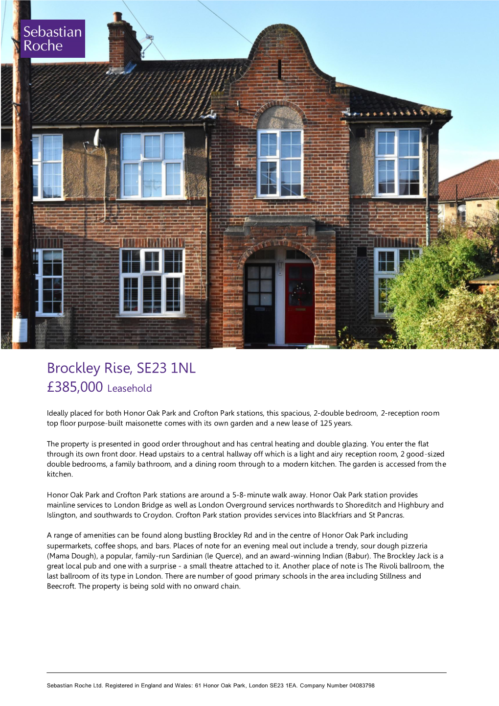 Brockley Rise, SE23 1NL £385,000 Leasehold