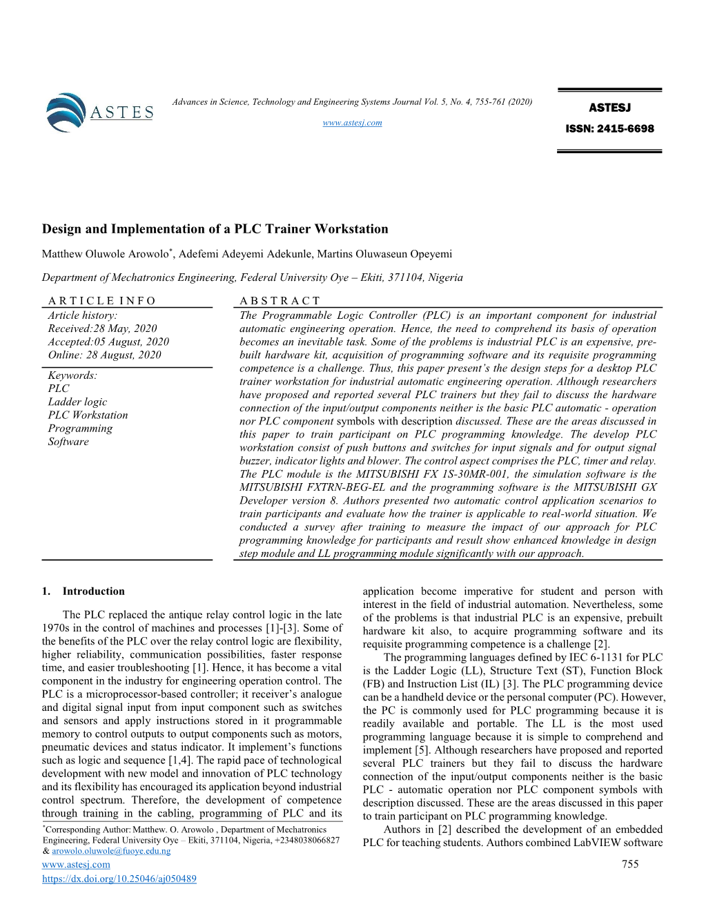 Design and Implementation of a PLC Trainer Workstation