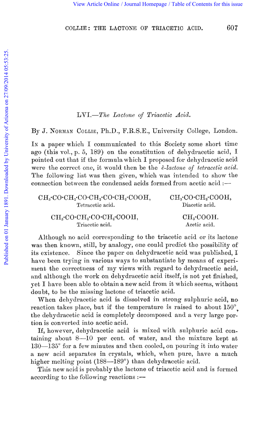 LVL-The Lactone of Triacetic Acid. by J. NORMAN CH,*CO*CH