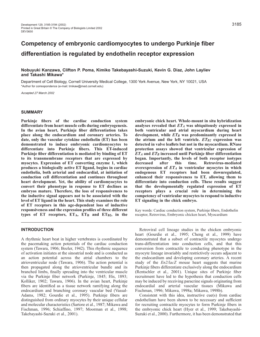 ET Receptors in Purkinje Fiber Differentiation