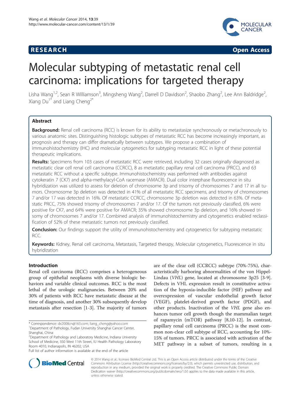 Molecular Subtyping of Metastatic Renal Cell Carcinoma