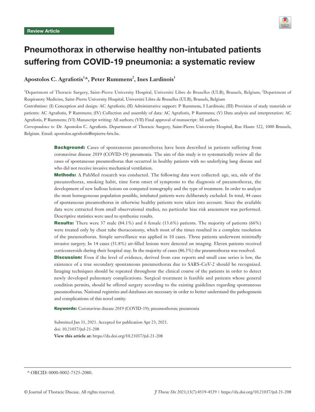 Pneumothorax in Otherwise Healthy Non-Intubated Patients Suffering from COVID-19 Pneumonia: a Systematic Review