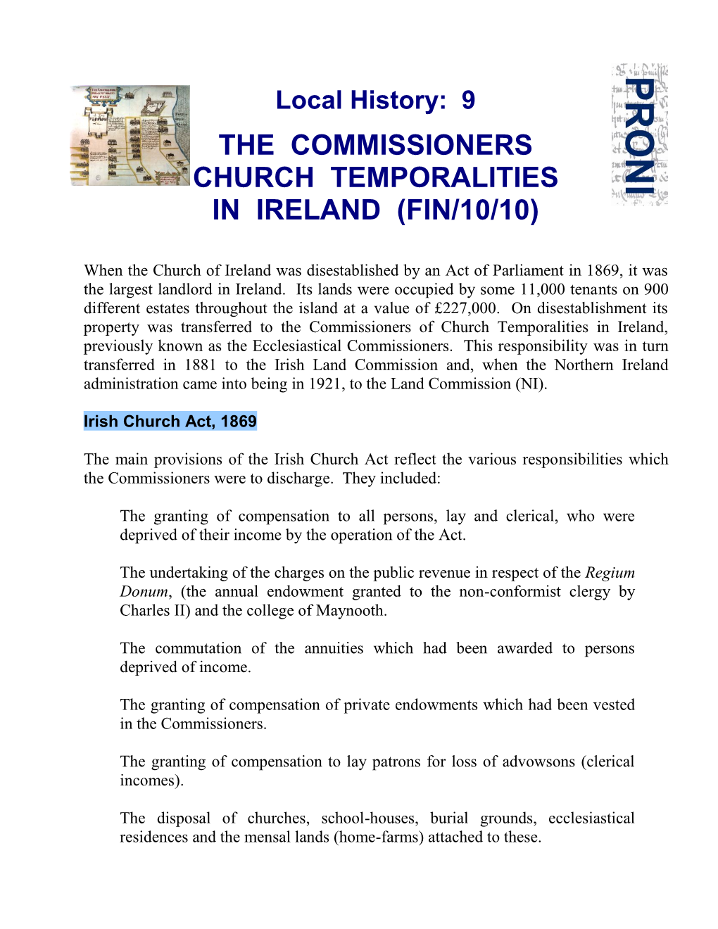 The Commissioners Church Temporalities in Ireland