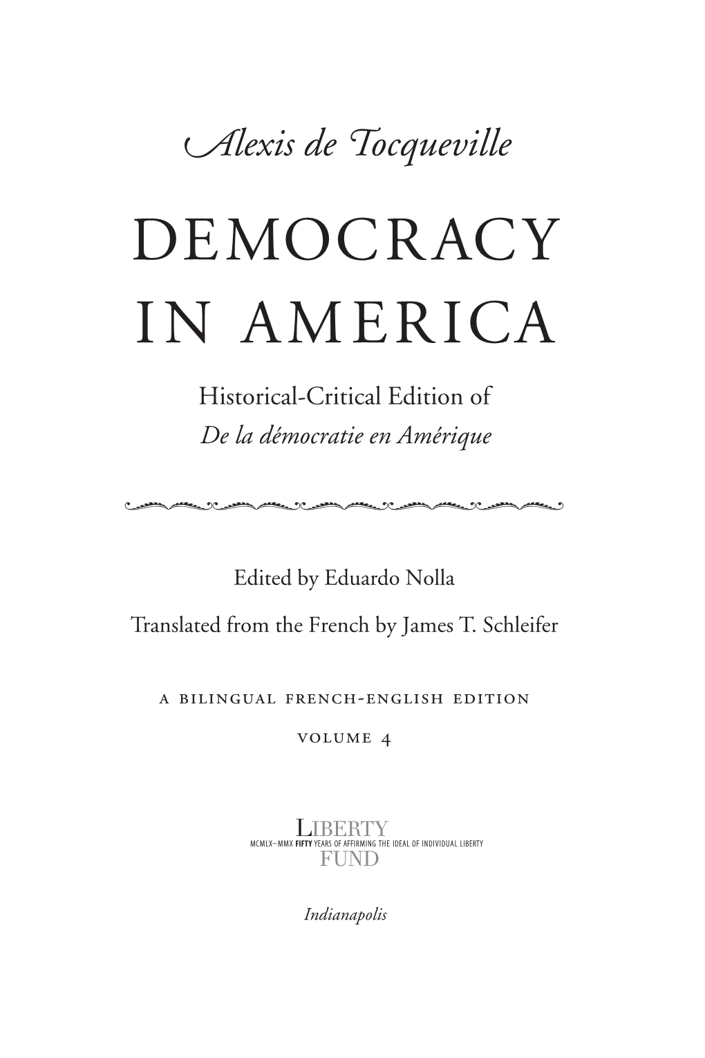 Alexis De Tocqueville DEMOCRACY in AMERICA