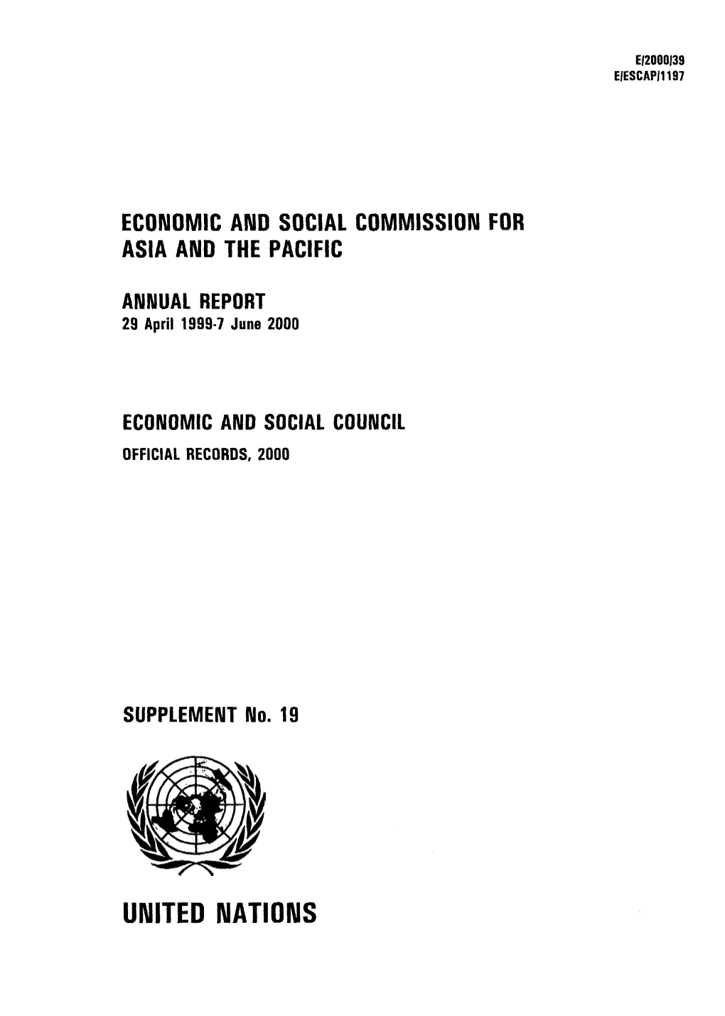 United Nations E/2000/39 E/Escap/1197