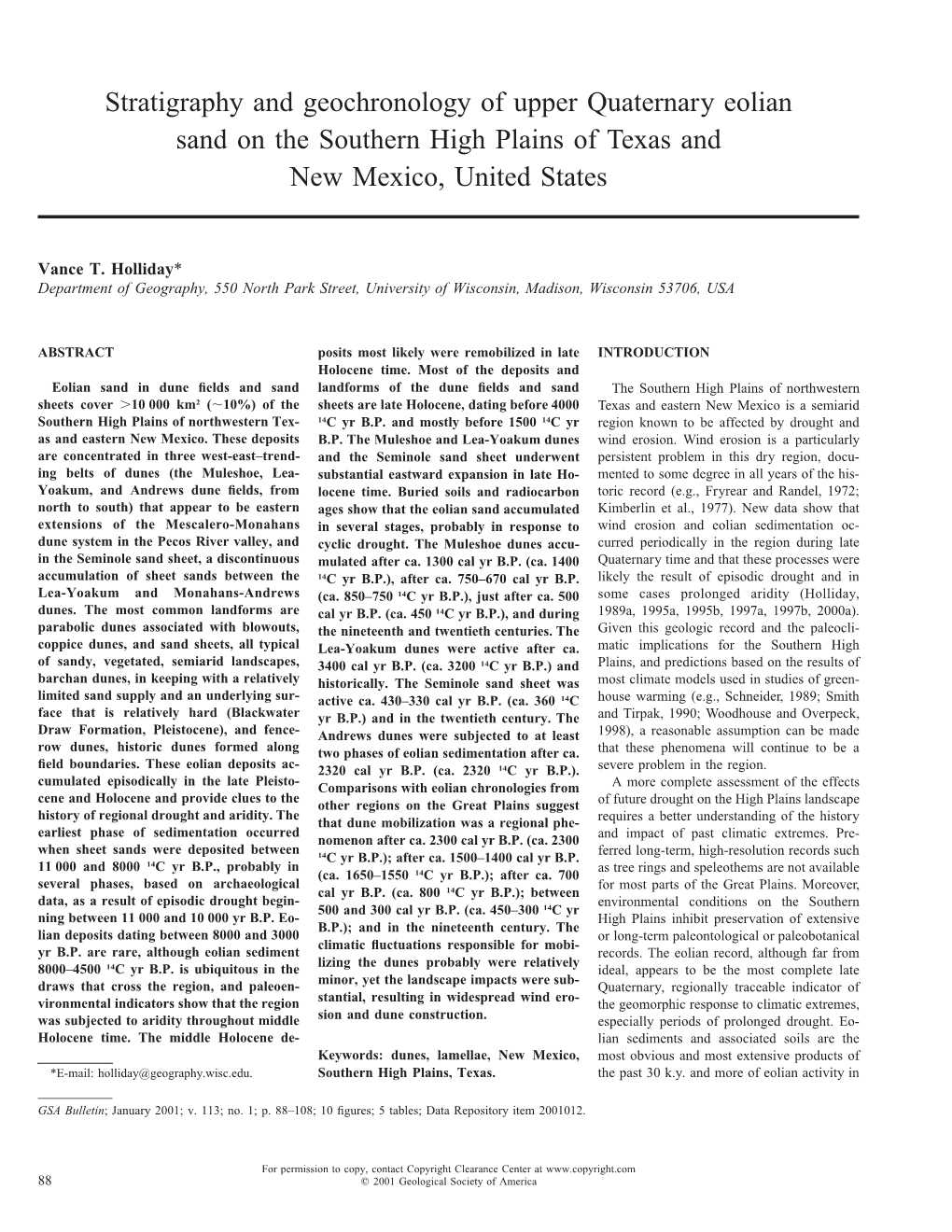 Stratigraphy and Geochronology of Upper Quaternary Eolian Sand on the Southern High Plains of Texas and New Mexico, United States