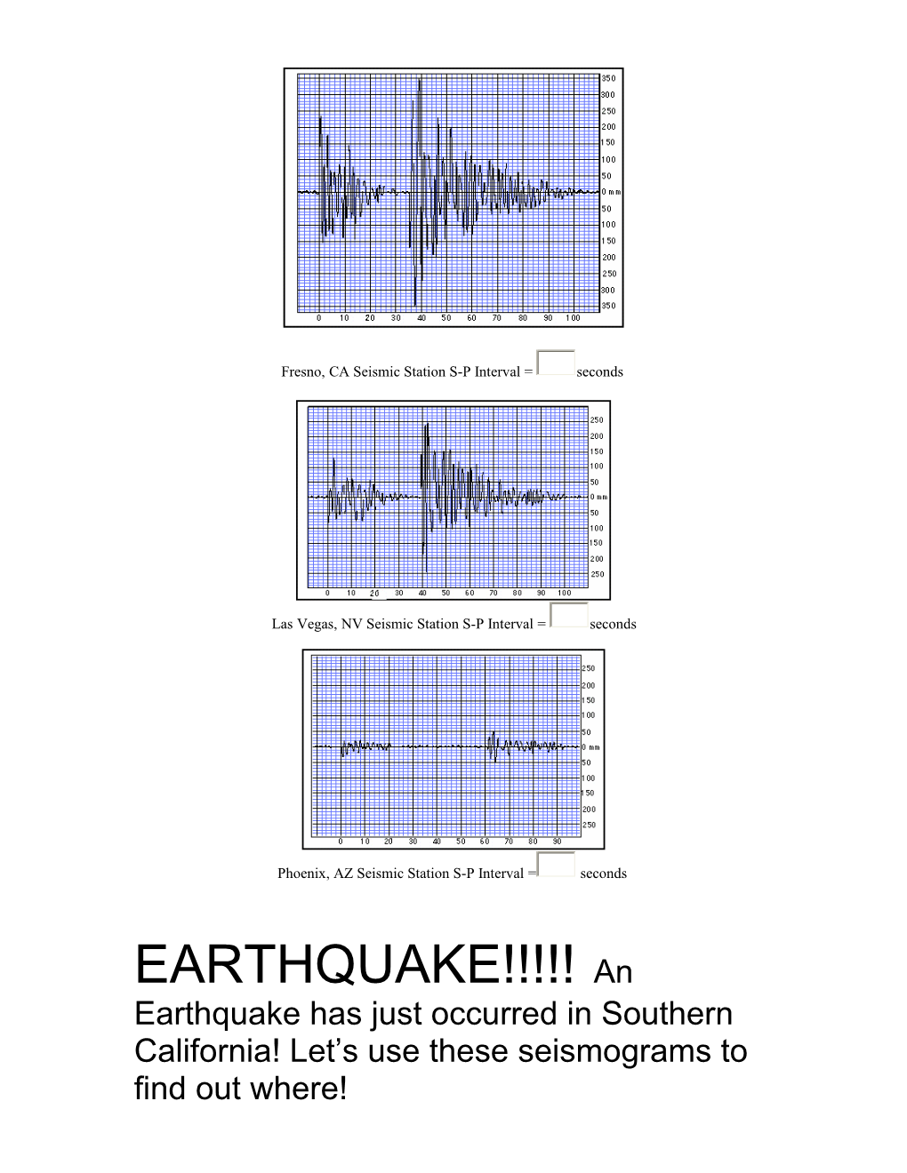 Fresno, CA Seismic Station S-P Interval = Seconds