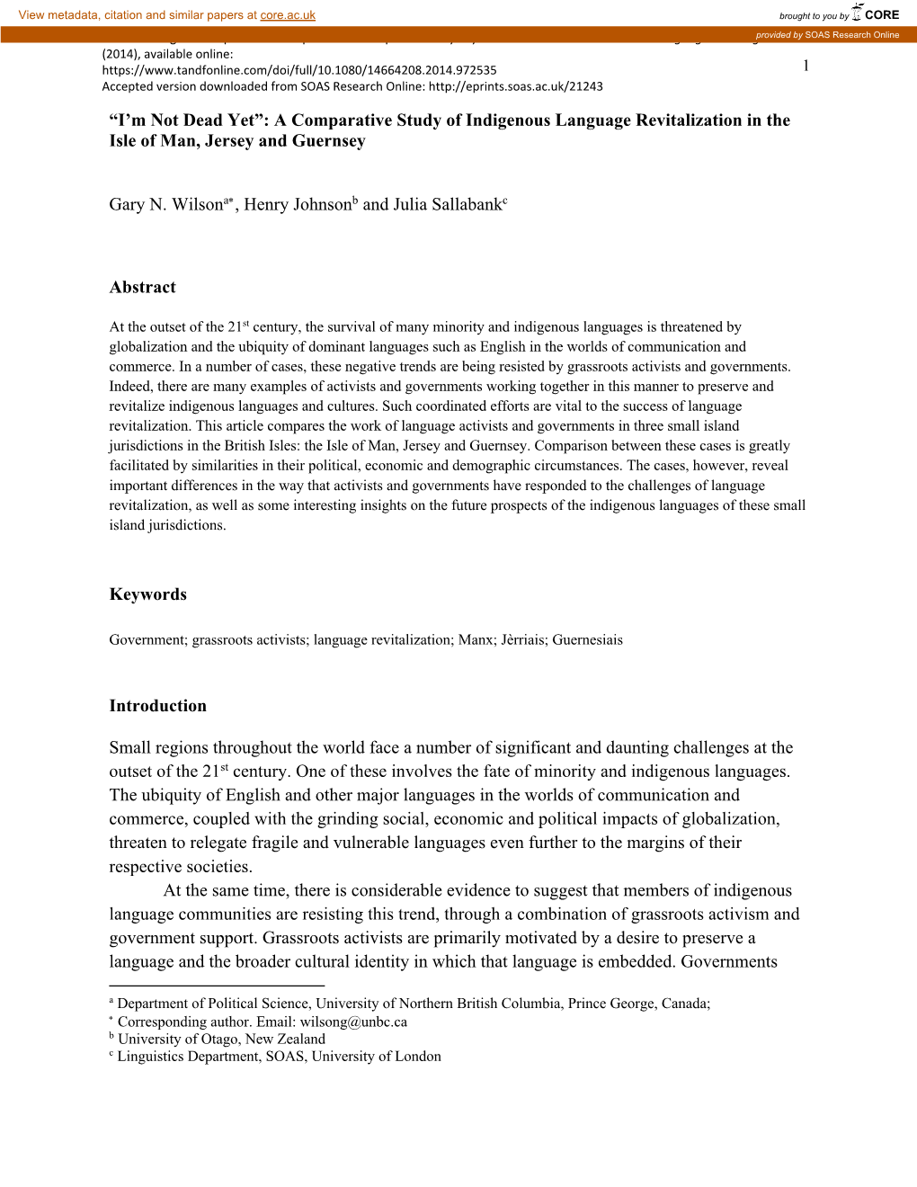 A Comparative Study of Indigenous Language Revitalization in the Isle of Man, Jersey and Guernsey