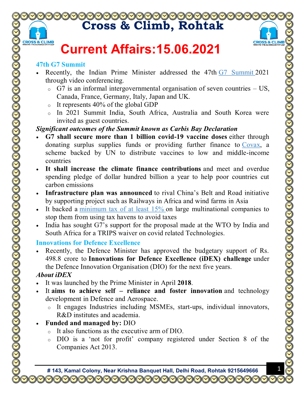 Current Affairs:15.06.2021