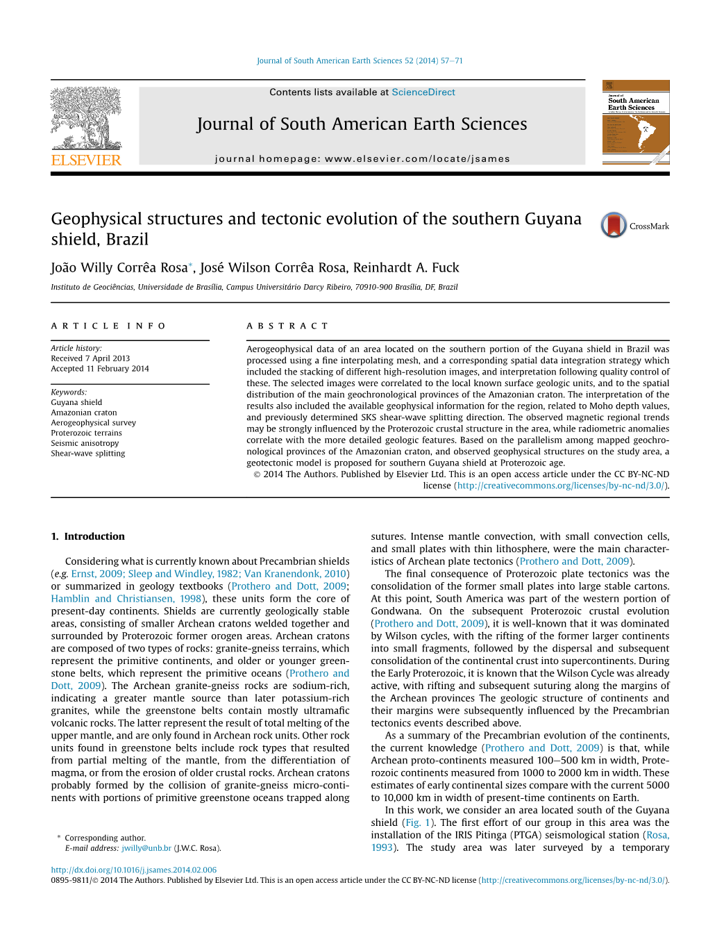 Geophysical Structures and Tectonic Evolution of the Southern Guyana Shield, Brazil