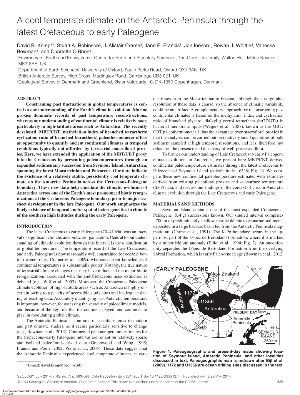 A Cool Temperate Climate on the Antarctic Peninsula Through the Latest Cretaceous to Early Paleogene