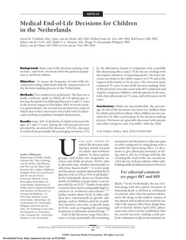 Medical End-Of-Life Decisions for Children in the Netherlands