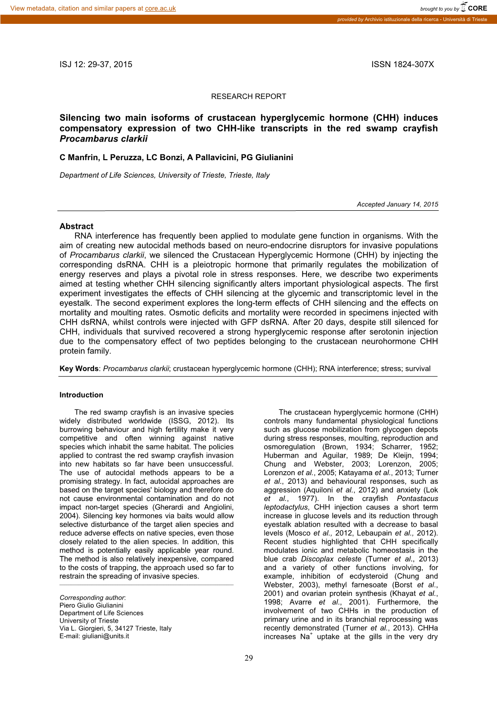 Silencing Two Main Isoforms of Crustacean Hyperglycemic Hormone