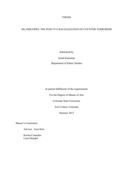 Thesis Islamicodes: the Post-9/11 Racialization Of