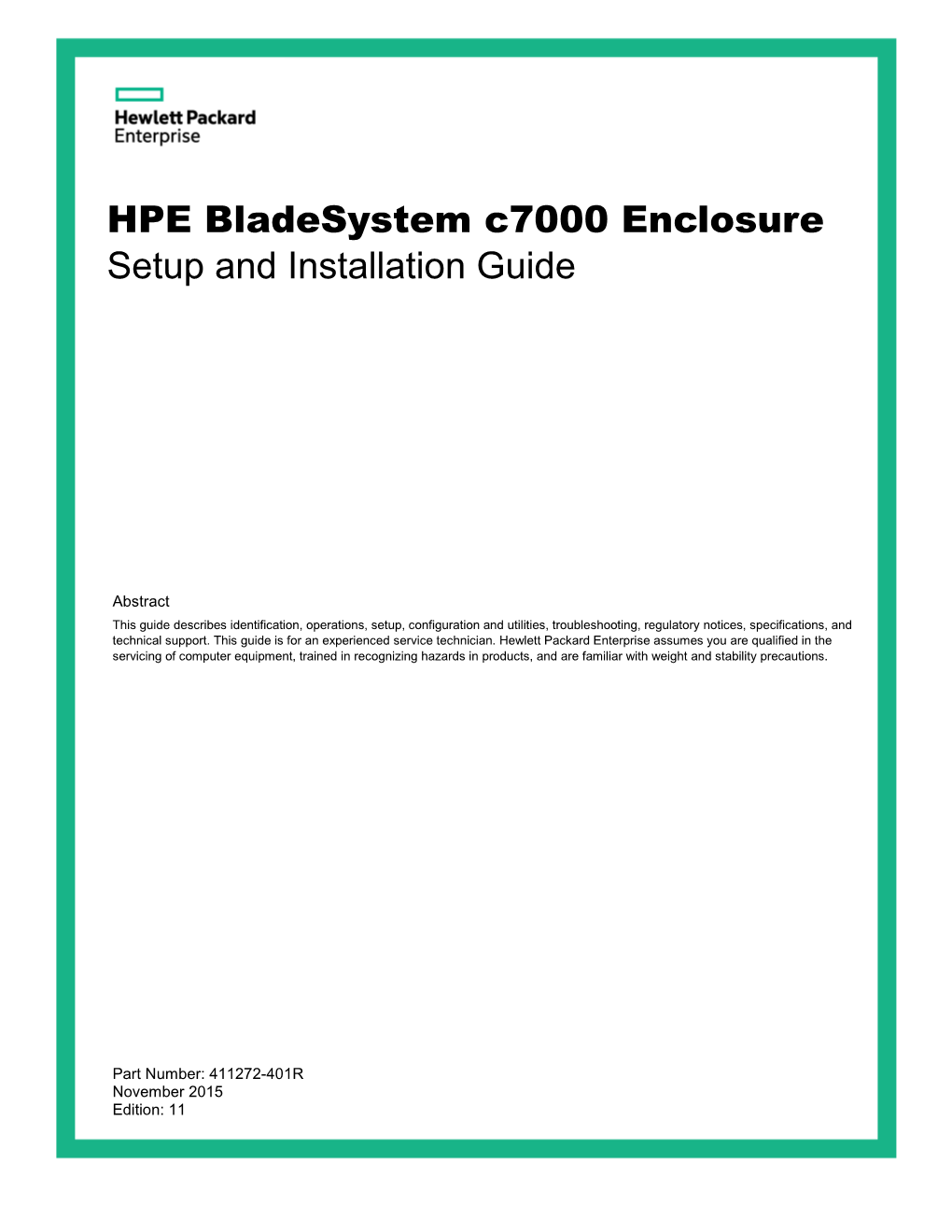 HPE Bladesystem C7000 Enclosure Setup and Installation Guide
