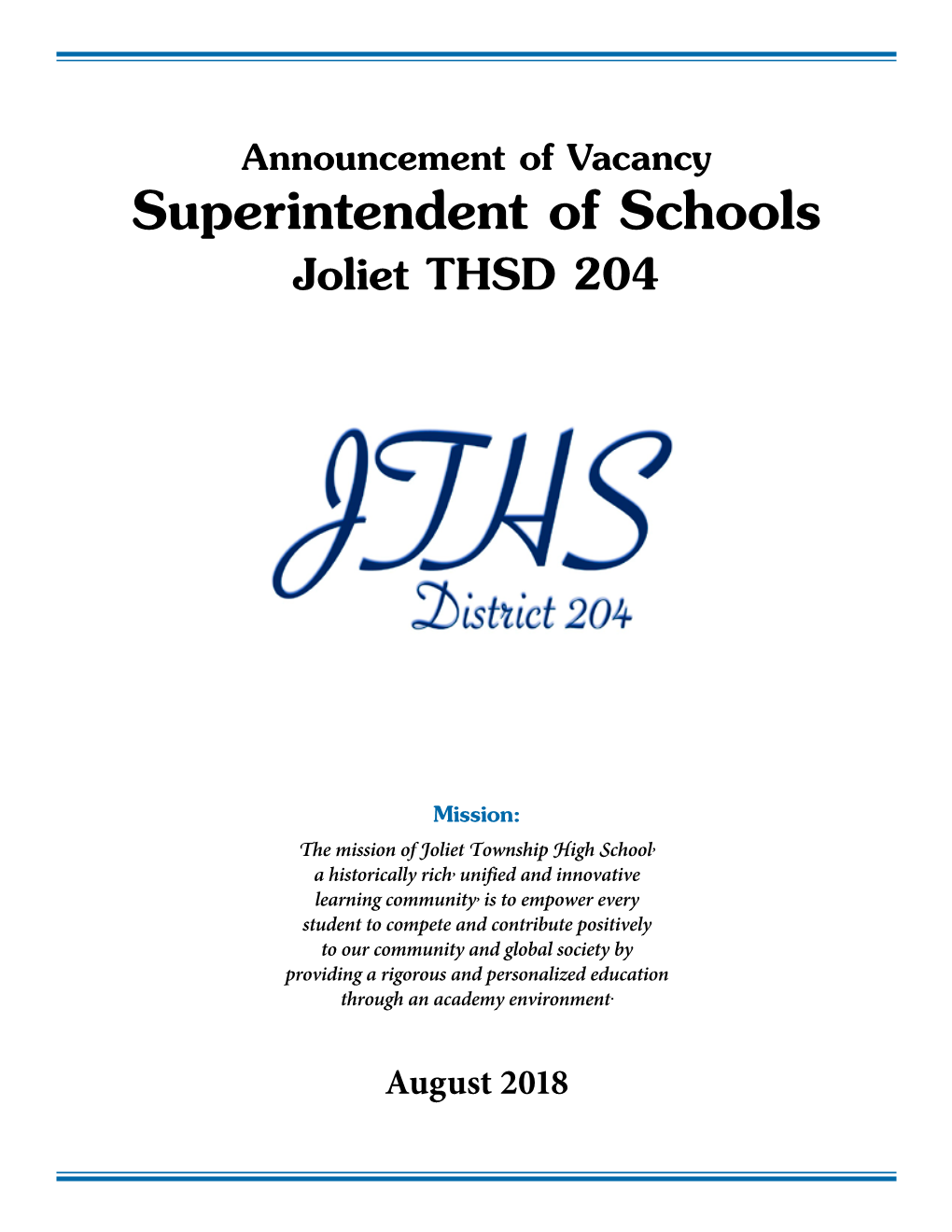 Superintendent of Schools Joliet THSD 204