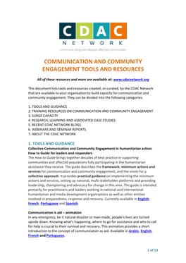 Communication and Community Engagement Tools and Resources