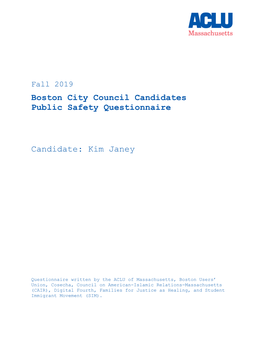 Boston City Council Candidates Public Safety Questionnaire