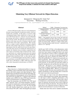 Mimicking Very Efficient Network for Object Detection