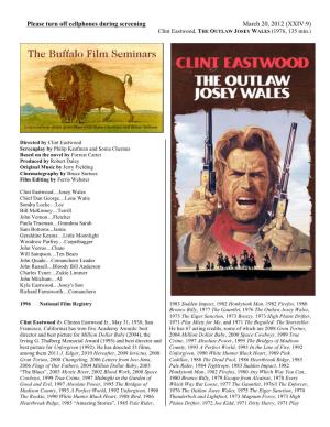 XXIV:9) Clint Eastwood, the OUTLAW JOSEY WALES (1976, 135 Min.)