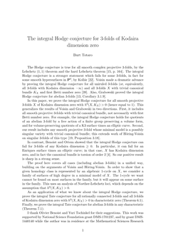 The Integral Hodge Conjecture for 3-Folds of Kodaira Dimension Zero