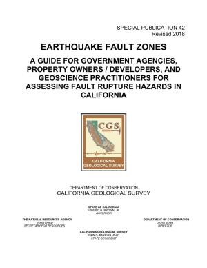Special Publication 42: Earthquake Fault Zones