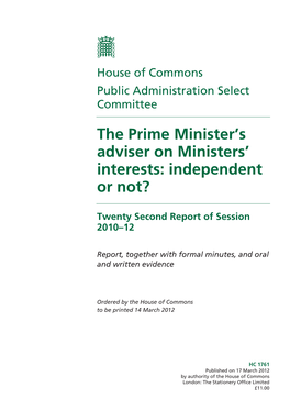 The Prime Minister's Adviser on Ministers' Interests