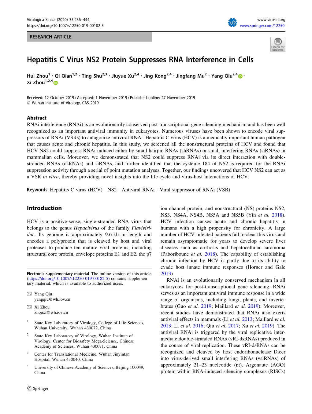 Hepatitis C Virus NS2 Protein Suppresses RNA Interference in Cells