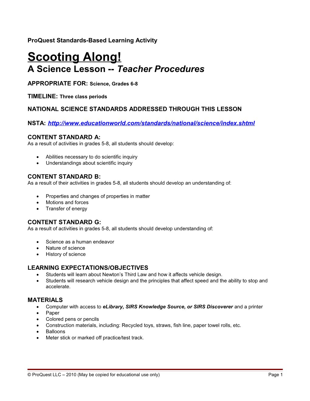 Lesson Plan: Science 6-8 Scooting Along