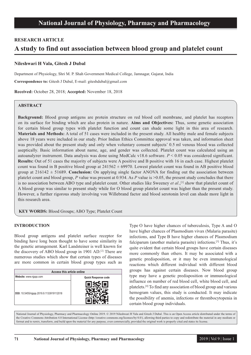 A Study to Find out Association Between Blood Group and Platelet Count