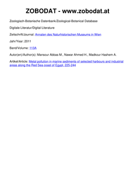 Metal Pollution in Marine Sediments of Selected Harbours and Industrial Areas Along the Red Sea Coast of Egypt