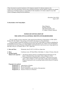 Notice of Convocation of the 114Th Annual General Meeting of Shareholders