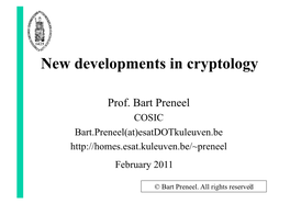 New Developments in Cryptology