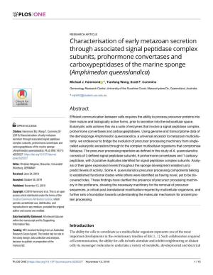 Characterisation of Early Metazoan Secretion Through Associated Signal