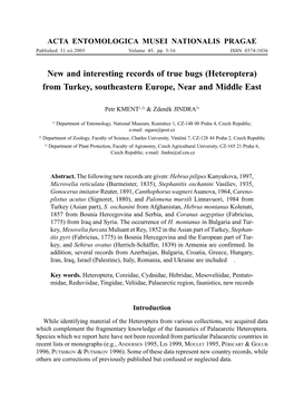 New and Interesting Records of True Bugs (Heteroptera) from Turkey, Southeastern Europe, Near and Middle East