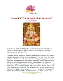 Hanumān “The Devotee of All Devotees” He Who Has a Big Jaw