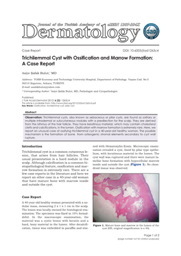 Trichilemmal Cyst with Ossification and Marrow Formation: a Case Report