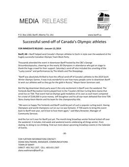 Successful Send-Off of Canada's Olympic Athletes