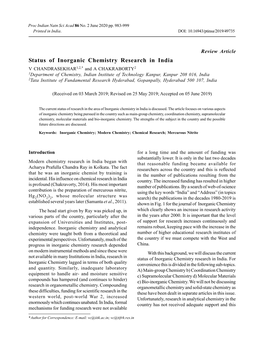 Status of Inorganic Chemistry Research in India
