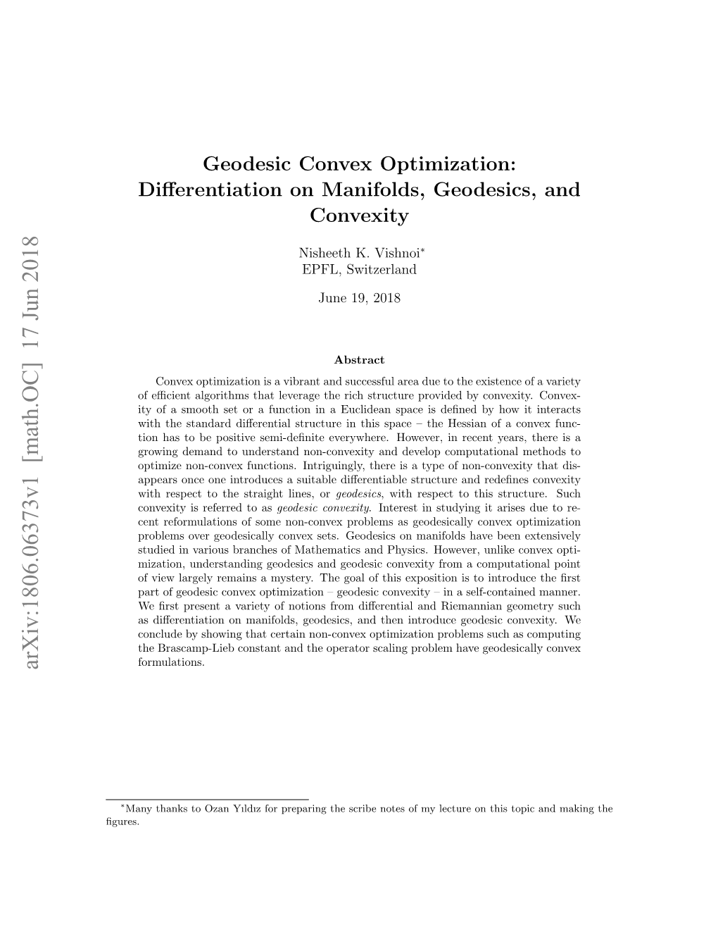 Geodesic Convex Optimization: Differentiation on Manifolds