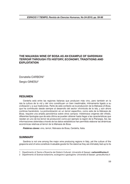 The Malvasia Wine of Bosa As an Example of Sardinian Terroir Through Its History, Economy, Traditions and Exploitation