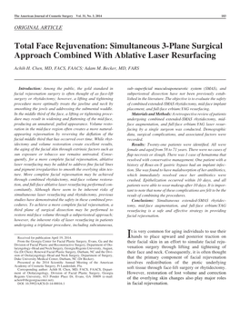 Total Face Rejuvenation: Simultaneous 3,Plane Surgical