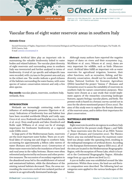Vascular Flora of Eight Water Reservoir Areas in Southern Italy