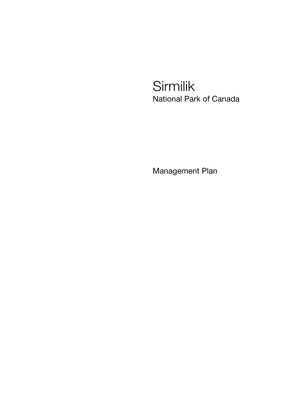 Sirmilik National Park of Canada Management Plan