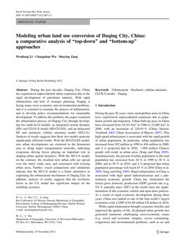 Modeling Urban Land Use Conversion of Daqing City, China: a Comparative Analysis of ''Top-Down'' and ''Bottom-Up'