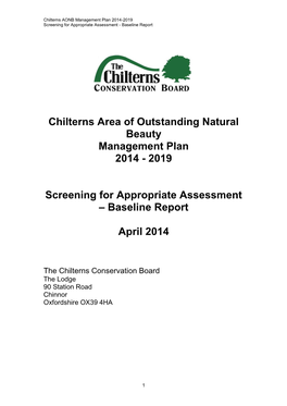 Appropriate Assessment of the Chilterns Area of Outstanding