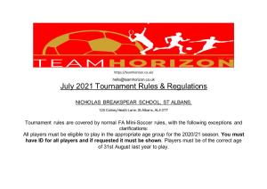 July 2021 Tournament Rules & Regulations