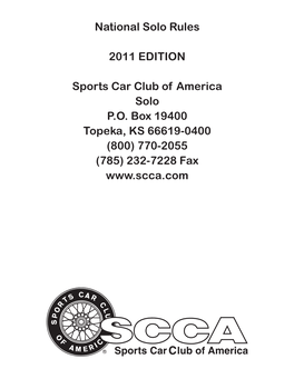 National Solo Rules 2011 EDITION Sports Car